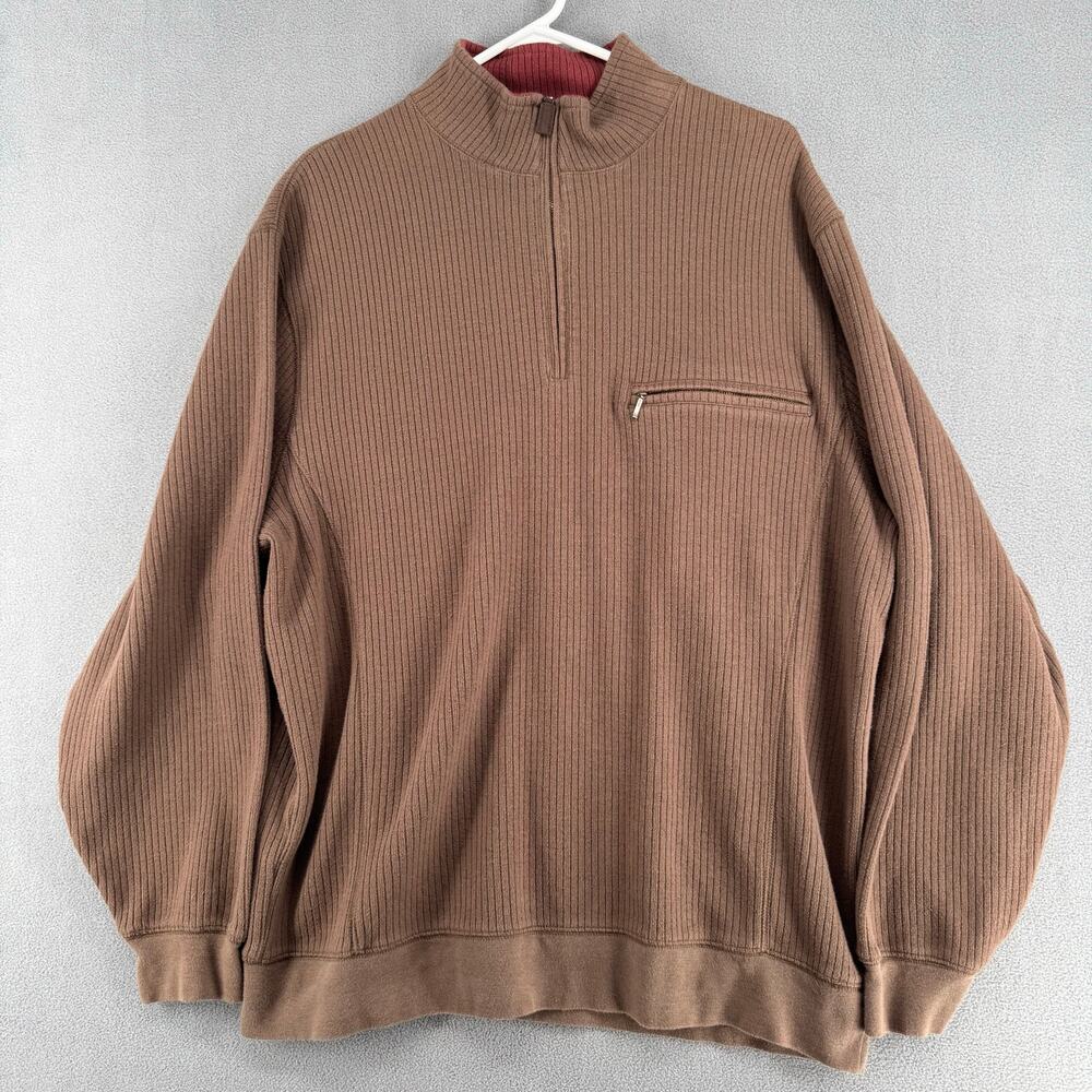 Pendleton 1/4 Zip Mock Neck Ribbed Knit Sweater‎ Mens XL Brown Pullover